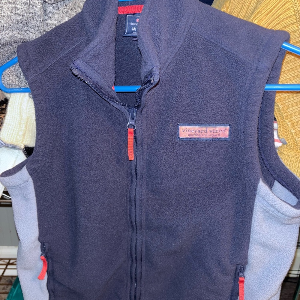 Vineyard Vines Dark Blue Fleece Vest with Red Accents